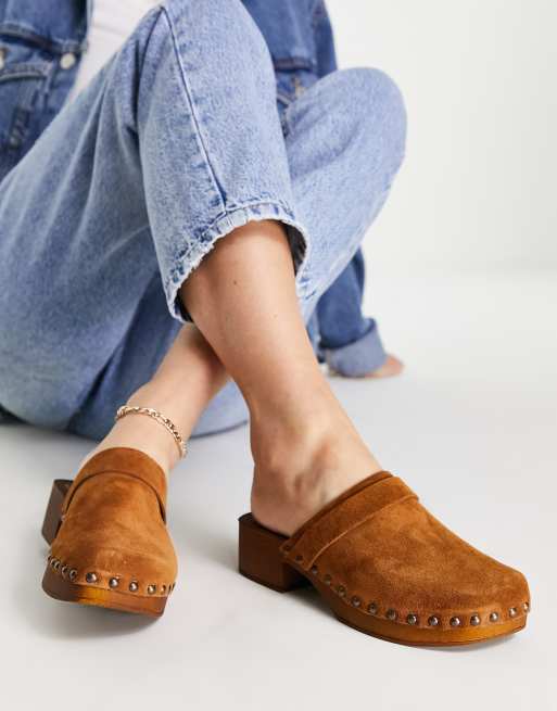 Tan cheap suede clogs