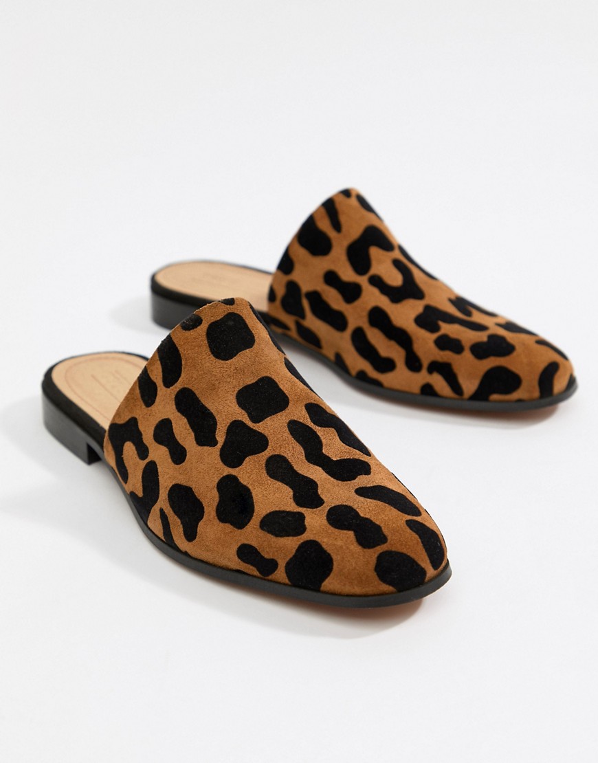 ASOS DESIGN Moonshine leather mules in leopard print-Multi