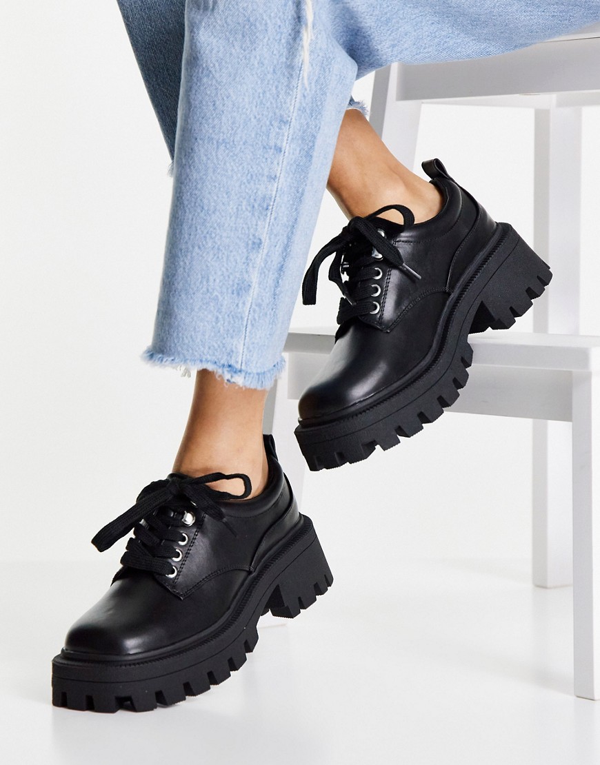 ASOS DESIGN - Moorgate - Platte schoenen met dikke zool en vierkante neus in zwart