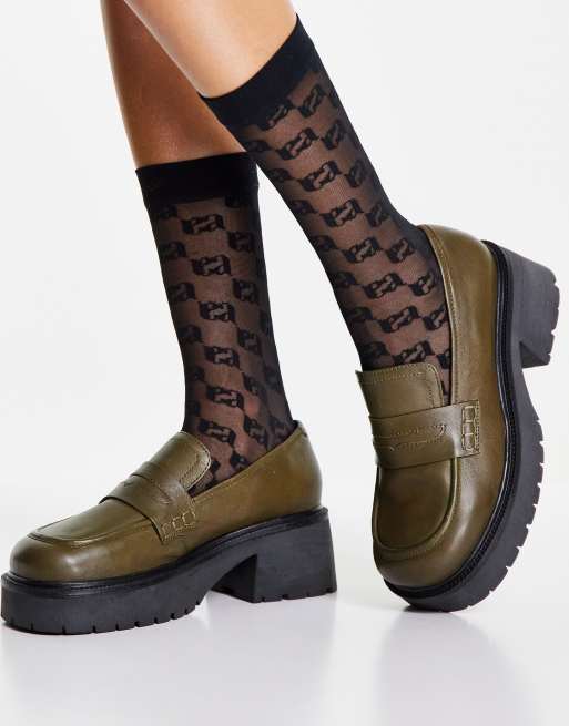 ASOS DESIGN – Moral – Kakifärgade grova loafers i läder