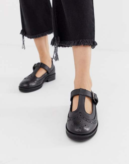 asos design mottle leather flat brogues in black