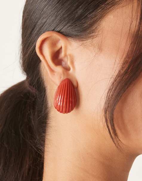 ASOS DESIGN - Morbærfarvede ørestikkere med riller og dråbeformet design - view 1