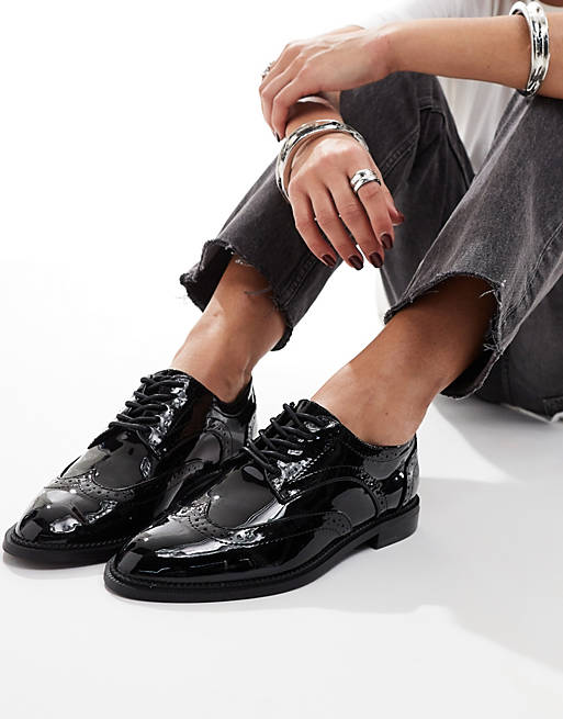 Asos Design More Flat Lace Up Shoes In Black | Asos