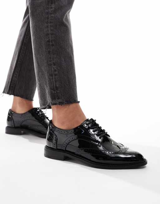 ASOS DESIGN More flat lace up shoes in black ASOS