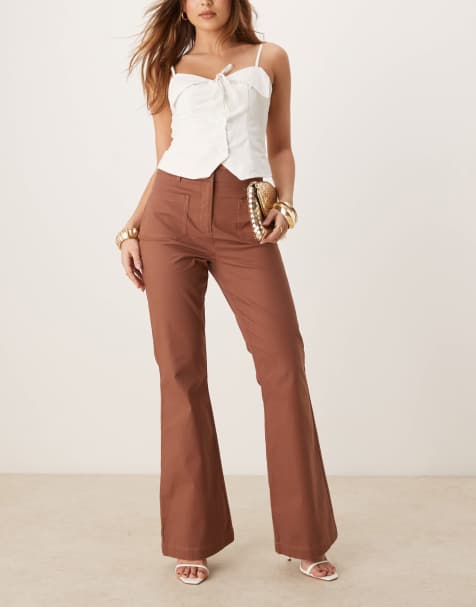 ASOS DESIGN patch pocket flare trousers in apricot