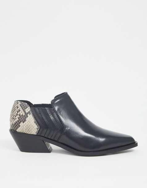ASOS DESIGN - Morgan - Bottines style western en cuir avec effet peau de serpent - Noir