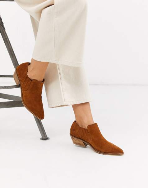 ASOS DESIGN – Morgan – Wildlederstiefelette im Westernstil in Schwarz und Bronze