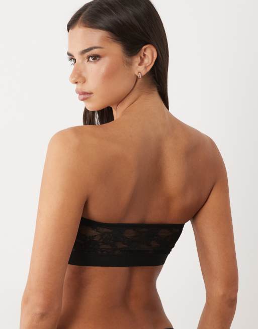 ASOS DESIGN Morgana lace bandeau with microfibre edge in black, 2 of 4