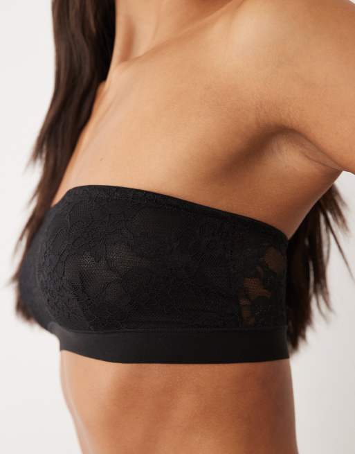 ASOS DESIGN Morgana lace bandeau with microfibre edge in black, 4 of 4