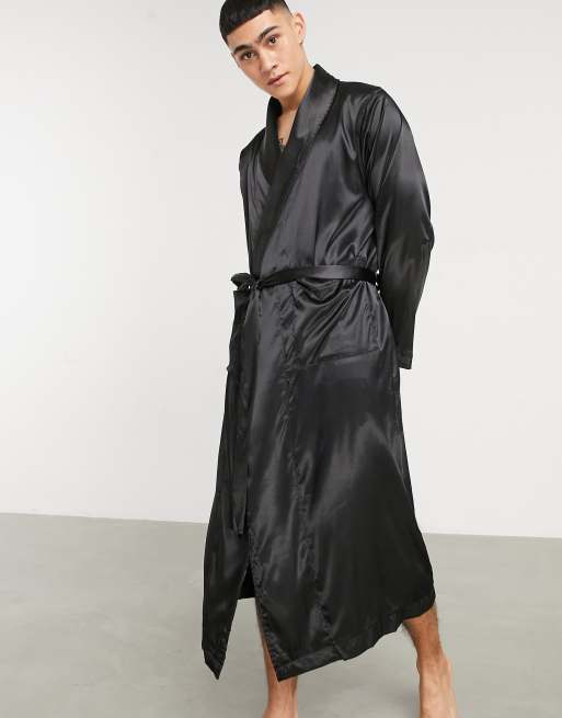  ASOS DESIGN – Bademantel und Pyjamahose aus schwarzem Satin, 2 von 3