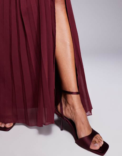 ASOS DESIGN – Mörk körsbärsröd maxikjol med sänkt midja och plisserad midja, 5 av 5
