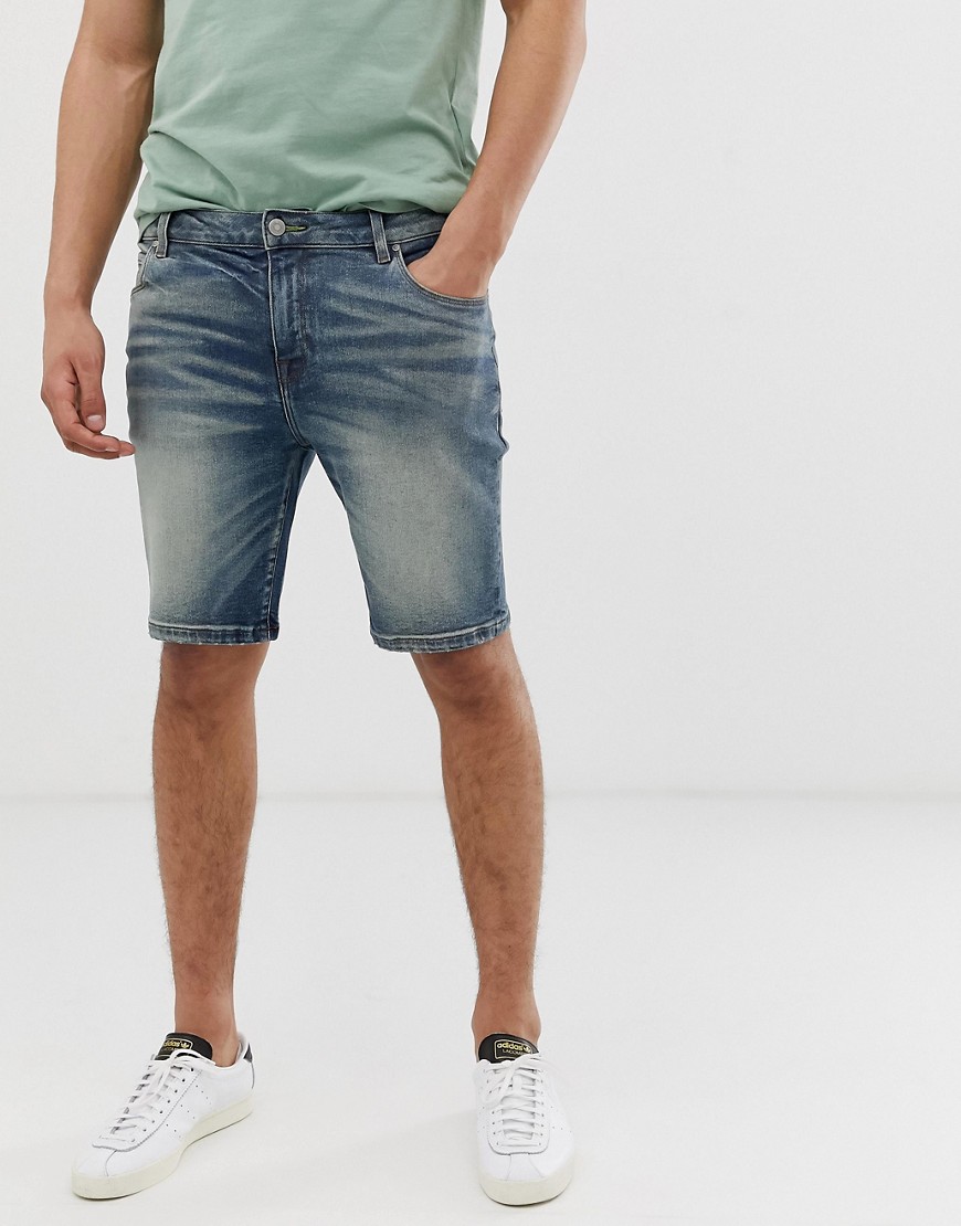 ASOS DESIGN – Mörka jeansshorts med extra smal passform 12.5oz-Blå