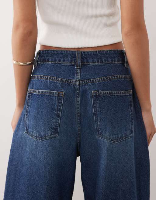 ASOS DESIGN – Mörka, tvättade jeans med barrelben och justerbar midja, 5 av 5
