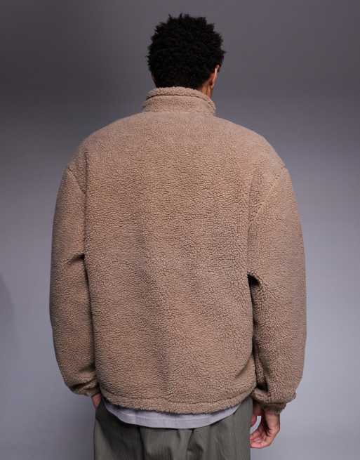 ASOS DESIGN – Mörkbeige, avslappnad sweatshirt med ståkrage och dragkedja i teddy, 3 av 5