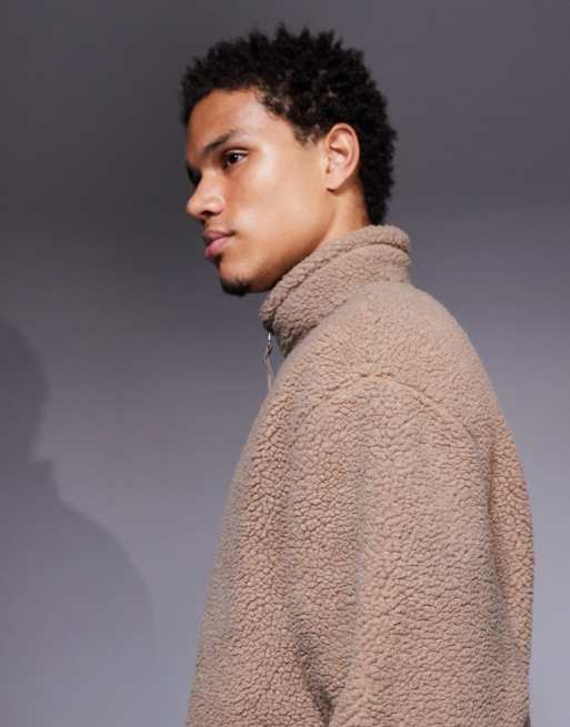 ASOS DESIGN – Mörkbeige, avslappnad sweatshirt med ståkrage och dragkedja i teddy, 5 av 5