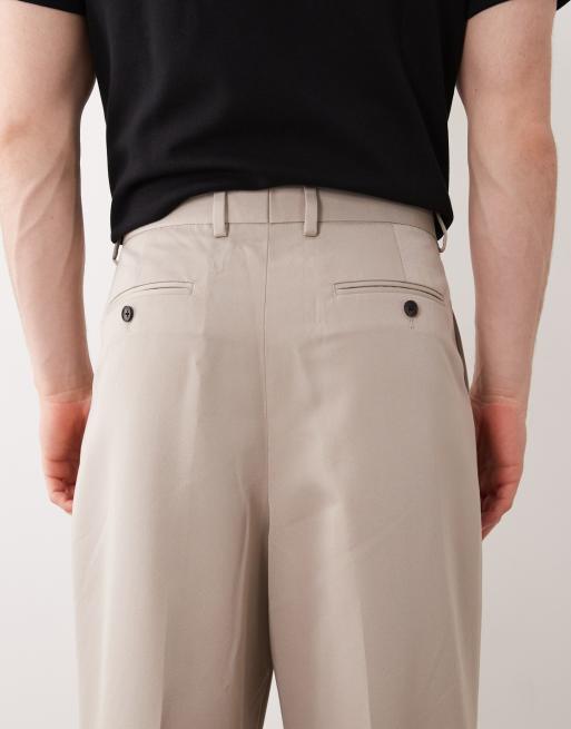 ASOS DESIGN – Mörkbeige finbyxor med veck och ledig passform, 4 av 5
