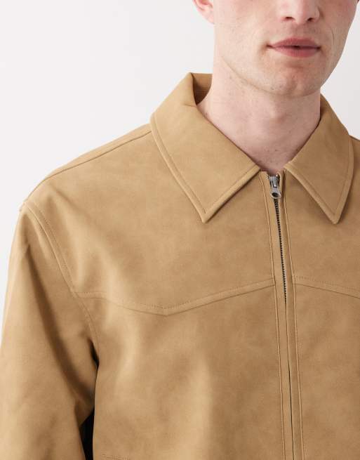 ASOS DESIGN – Mörkbeige harrington-jacka i mockaimitation, 3 av 5