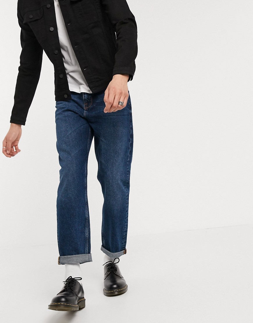 ASOS DESIGN – Mörkblå ankellånga jeans med raka ben