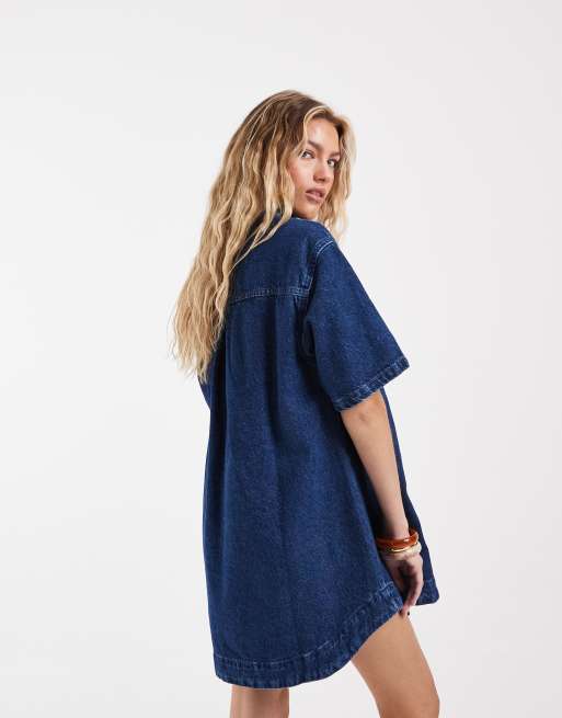 ASOS DESIGN – Mörkblå, boxig skjortklänning i denim med fickor, 4 av 4