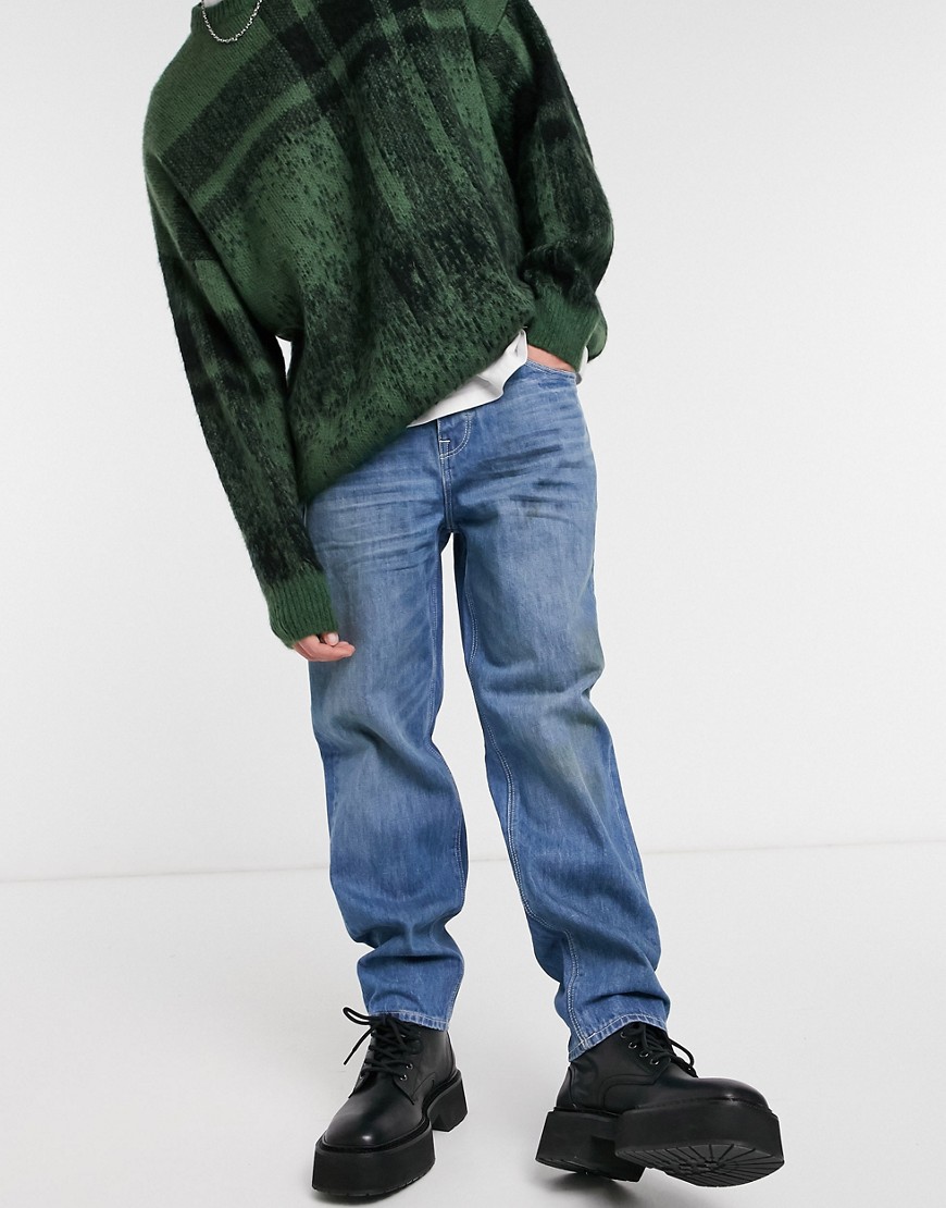 ASOS DESIGN – Mörkblå japantvättade ankellånga jeans med raka ben