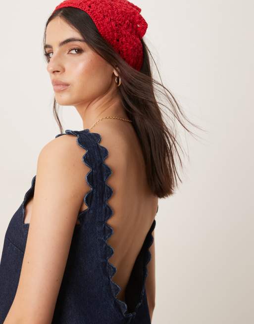 ASOS DESIGN – Mörkblå jeansklänning i minilängd med uddkanter, 3 av 4