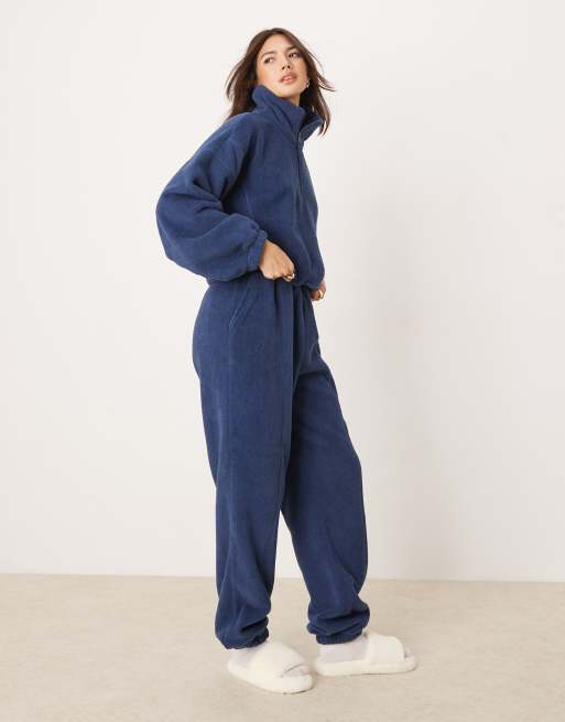 ASOS DESIGN – Mörkblå myströja i mikrofleece med dragkedja vid kragen, 3 av 4