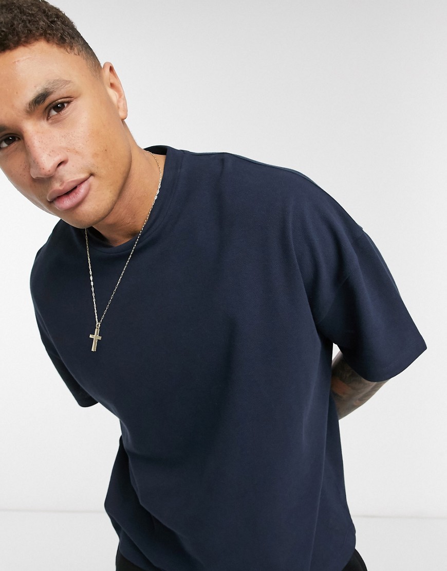 ASOS DESIGN – Mörkblå oversize-t-shirt i pikétyg-Marinblå