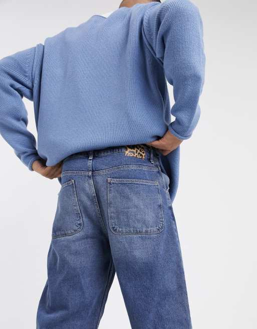 ASOS DESIGN – Mörkblå pösiga jeans i 90-talsstil med slitna detaljer, 3 av 4
