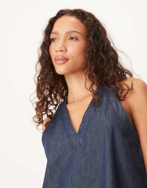 ASOS DESIGN – Mörkblå shiftklänning med v-ringning i denim, 3 av 4