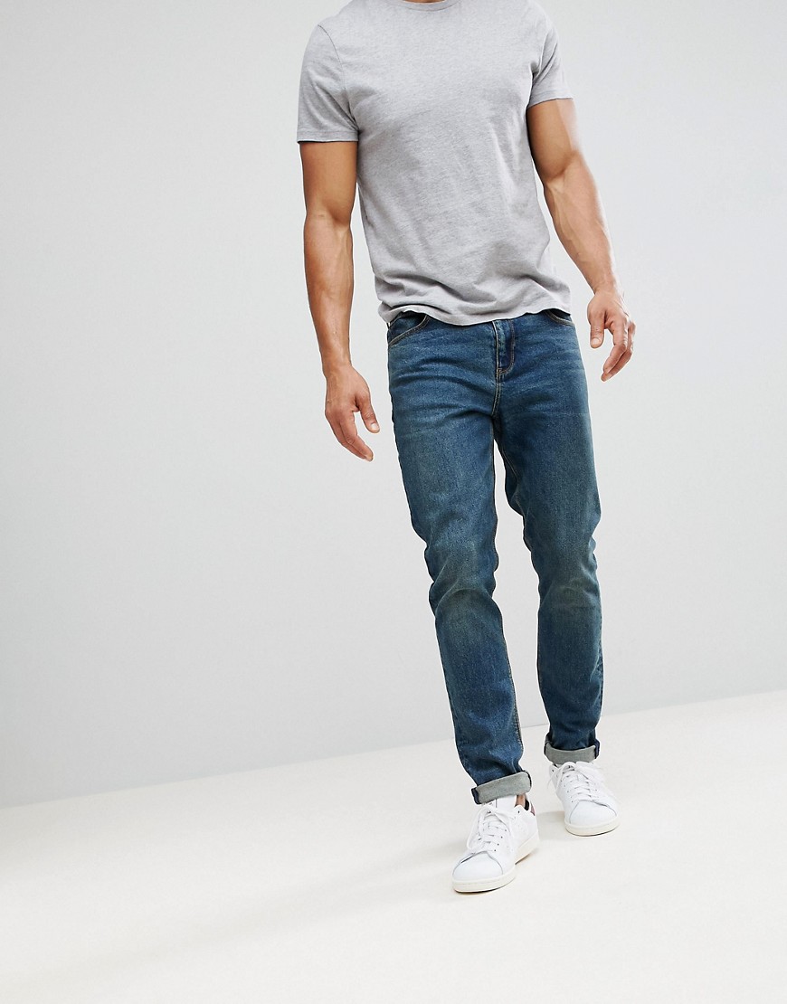 ASOS DESIGN – Mörkblå skinny jeans i vintagestil