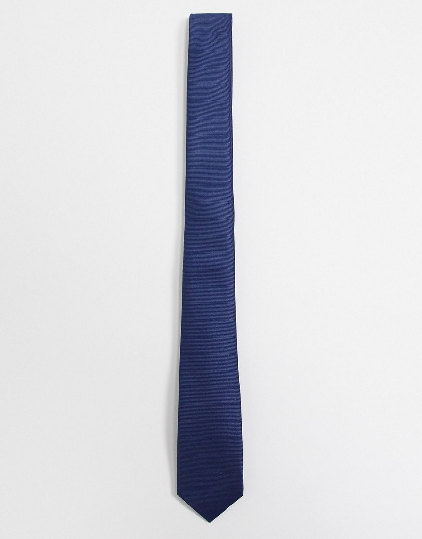 ASOS DESIGN – Mörkblå, smal slips i satin-Marinblå