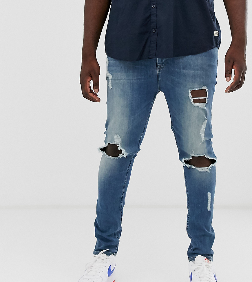 ASOS DESIGN – Mörkblå superskinny jeans i plusstorlek med revor