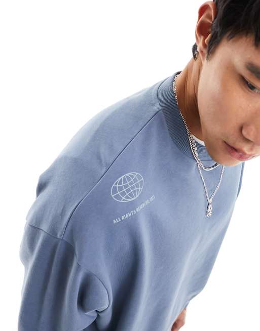 ASOS DESIGN – Mörkblå sweatshirt i oversize med blomtryck baktill och framtill, 3 av 4