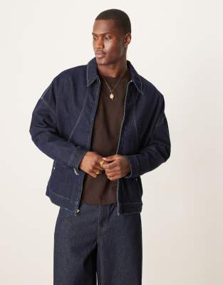 ASOS DESIGN – Mörkblå, tvättad jacka i oversize - view 1