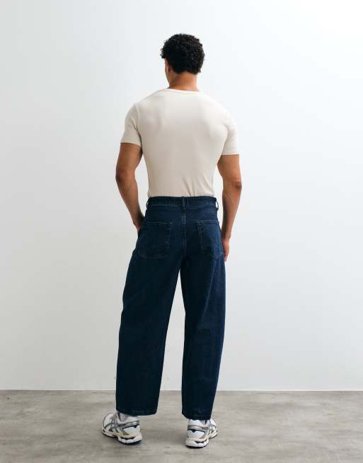 ASOS DESIGN – Mörkblå, tvättade jeans med barrelben och dekorativa sömmar, 2 av 5