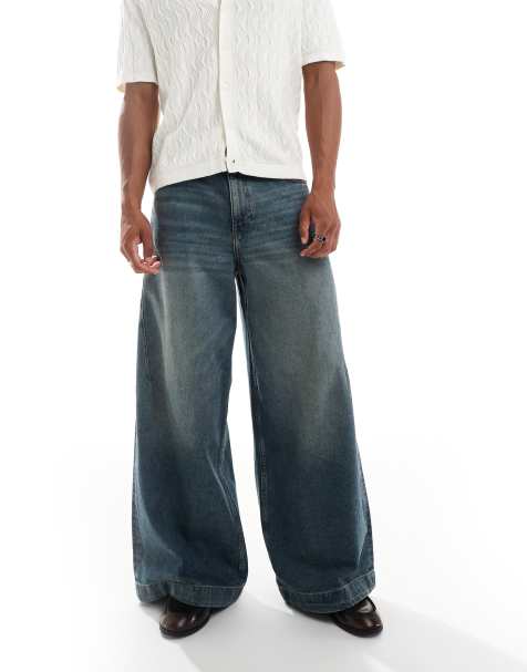 ASOS DESIGN – Mörkblå, tvättade jeans med extra vida ben - view 1