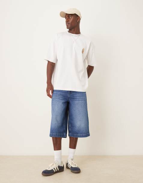 ASOS DESIGN – Mörkblå, tvättade jeansshorts i längre modell - view 1