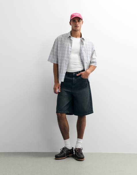 ASOS DESIGN – Mörkblå, tvättade, lediga jorts med veck - view 1