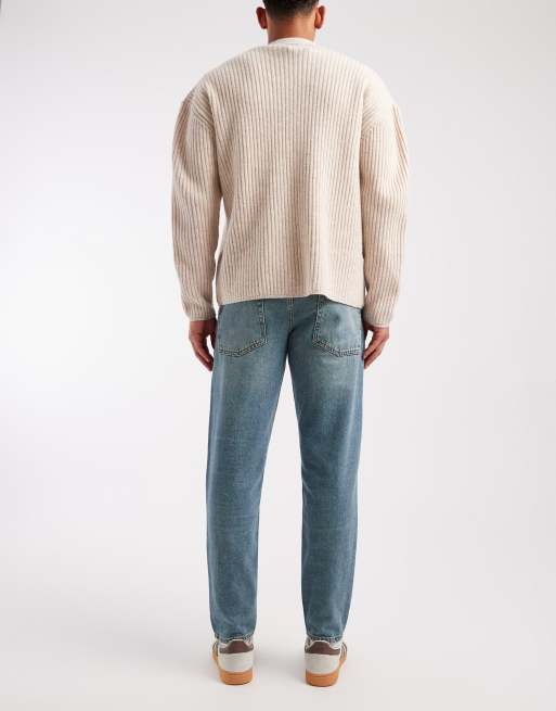 ASOS DESIGN – Mörkblå, tvättade och avsmalnande jeans med tonade detaljer, 3 av 5