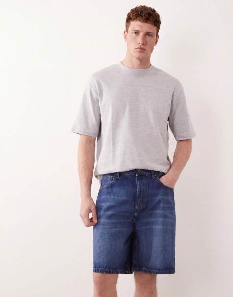 ASOS DESIGN – Mörkblå, tvättade och mellanlånga jeansshorts - view 1