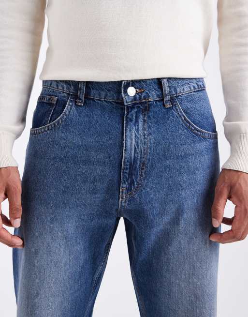 ASOS DESIGN – Mörkblå, tvättade, raka jeans, 4 av 5