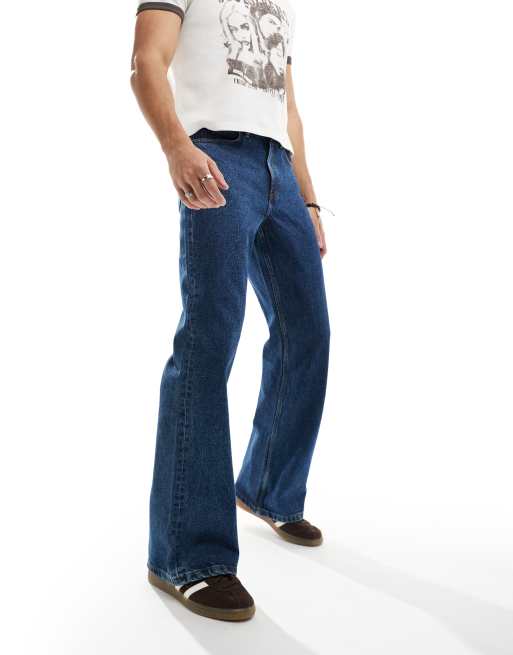 ASOS DESIGN – Mörkblå utsvängda jeans i vintagestil