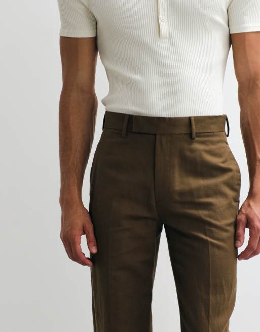 ASOS DESIGN – Mörkbruna finbyxor i linnerikt tyg med raka ben , 4 av 5