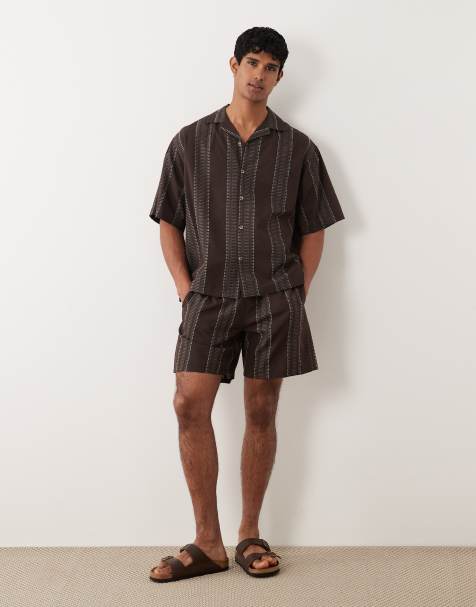 ASOS DESIGN – Mörkbruna, mellanlånga shorts med textur, del av set - view 1