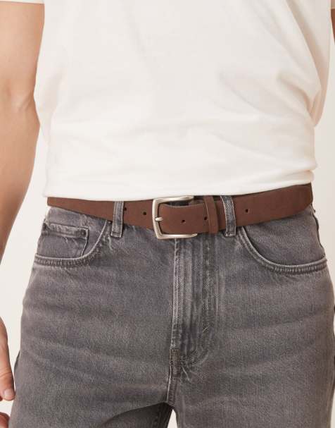 ASOS DESIGN – Mörkbrunt finskärp i mocka med silverfärgat spänne - view 1