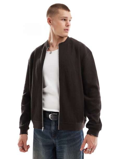ASOS DESIGN – Mörkburn, våfflad kofta i oversize - view 1