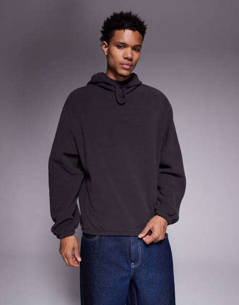 ASOS DESIGN – Mörkgrå, avslappnad huvtröja i fleece - view 1