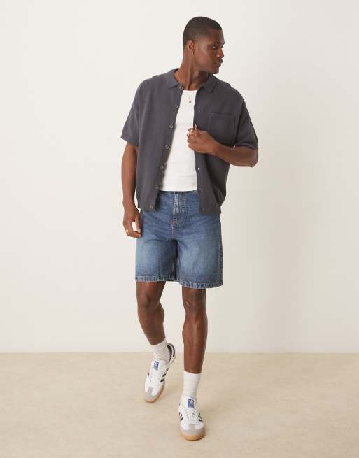 ASOS DESIGN – Mörkgrå, avslappnad pikétröja i medelkraftig, stickad bomull med knäppning, 3 av 4