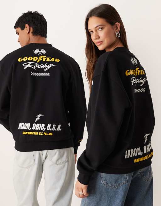 ASoS DESIGN – Mörkgrå, avslappnad sweatshirt med Good Year Racing-broderi i unisex-modell, 3 av 4