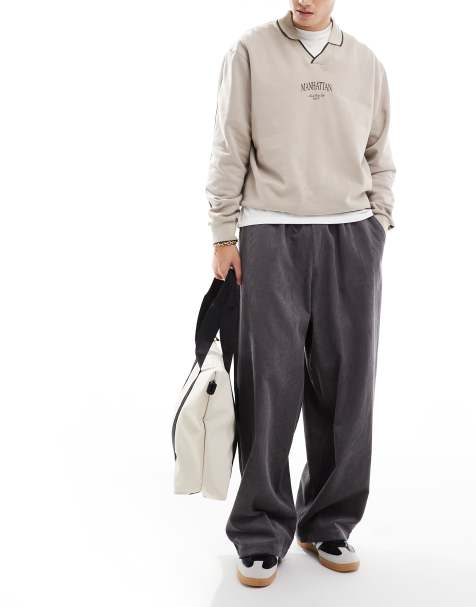 ASOS DESIGN – Mörkgrå, baggy fallskärmsbyxor i manchester - view 1